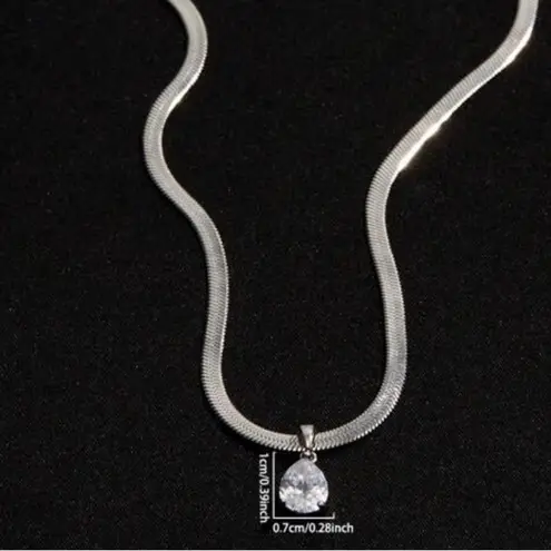 Silver Plated cubic zirconia Teardrop Pendant Necklace stainless steel jewelry