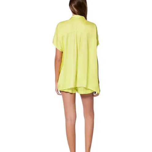 Young Fabulous and Broke  Women's Small Silky Lime Green Button Up Blouse