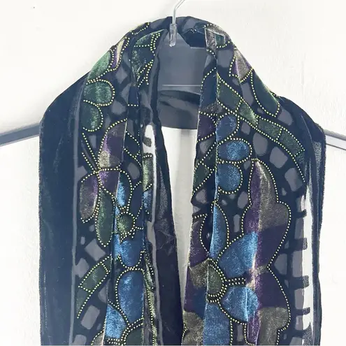 Soft Silk Blend Floral Velour Velvet Fringe Trim Scarf, One Size