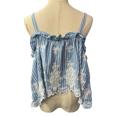 Maeve By Anthropologie Eyelet Baby Doll Border Tank Blue Stripe Size Large