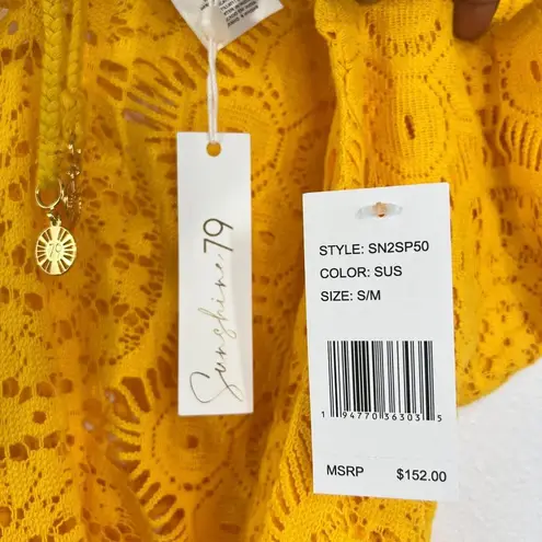 Sunshine 79 Womens Crochet Oversize Yellow Top V