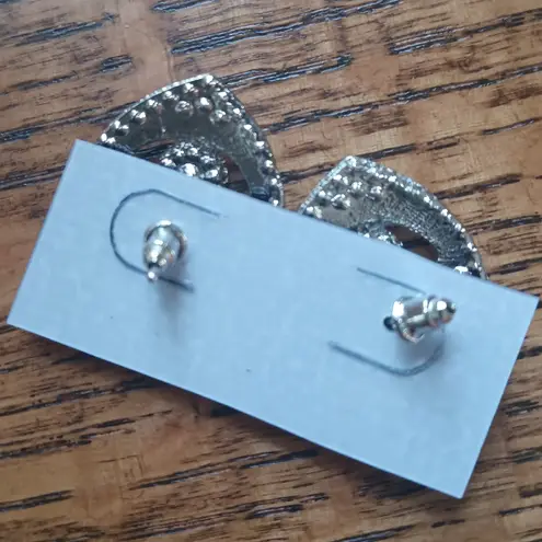 Pair of Evil Eye Heart Shaped Rhinestone Stud Earrings in Silvertone Nwt Blue