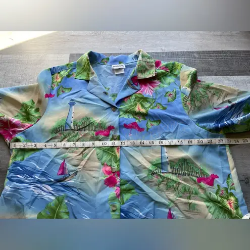 Bonworth Vintage  Women’s Size M Hawaiian Shirt Floral Lighthouse Beach Summer