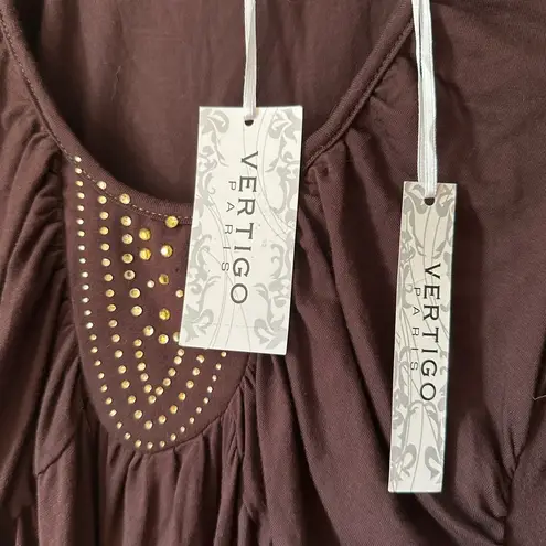 Vertigo Paris Embellished Long Sleeve Top Women's Size Medium Brown NWT $160