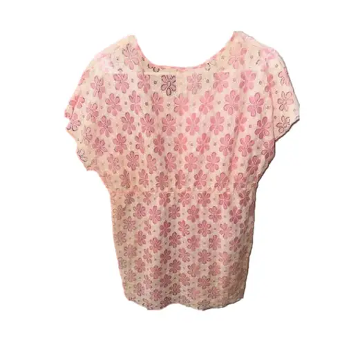 Castaways by Cromper Company Pink Floral Lace Crochet Tunic Top Swim Coverup NWT