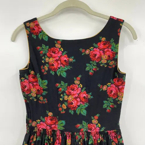 Vintage 1960s Fit N Flare A Line Dress Floral Print Sleeveless Womens XXS