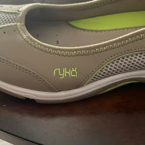 Ryka Tan and White Flats with Perforated Design