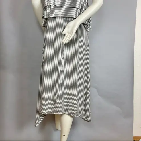 Lacausa Striped Dress Layered Top Asymmetrical Hemline Rayon Women Gray White
