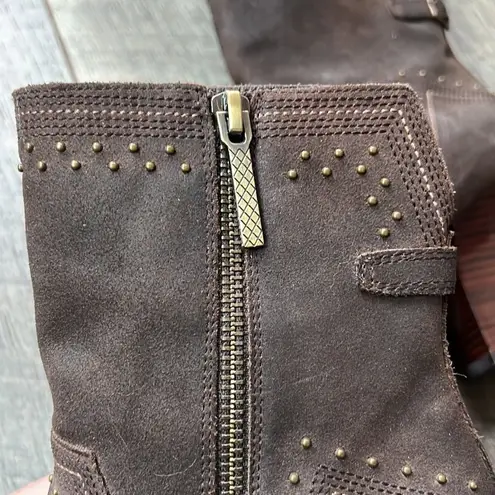 DONALD J. PLINER Vegas Brown Leather Studded Heeled Boots Size 7