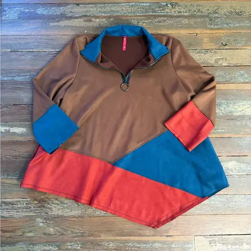 IC Collection Colorblocked Asymmetrical Quarter Zip Jacket ~ Size L 💛🍄 Brown Size L