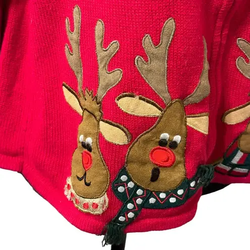 Ugly Christmas Sweater Vintage Red With Reindeer And Candy Canes Tiara Intl...