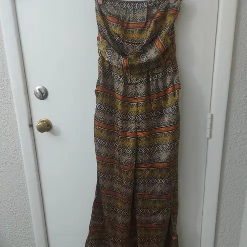 Lumiere Drop Waist Strapless Jumpsuit NEW S Boho Dopamine Coconut Girl Prints Orange