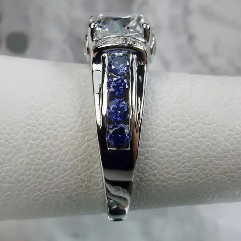 NWOT Lab Sapphire&2ct CZ Ring Art Deco Style Wedding,anniversary, engagement Silver