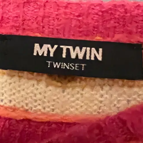My Twin Twinset Rainbow Stripe Sequin Sweater Oversized Vibrant Knit Pullover S Pink