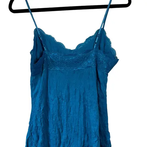 Weaver Girl Lace Trim Adjustable Strap Dark Aqua Blue Cami VTG Y2K Romantic Size L