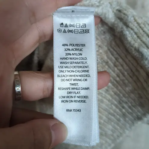 Tahari Heather Beige Oversized Knit Cardigan Collared Buttoned Women's Large