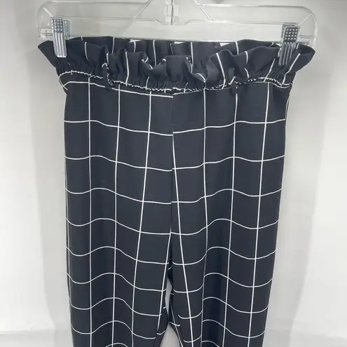 Day & Night  paper bag waist Pull On Pants Windowpane Stretch Black White Small