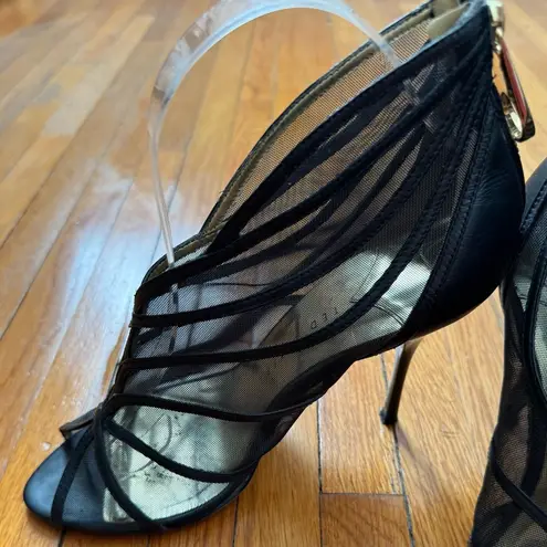 Ted Baker  Taminaa Black Mesh open toe leather detailing high Heel pumps, size 7