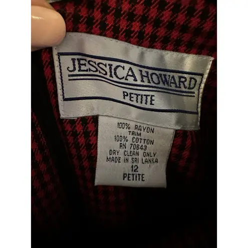 Jessica Howard Vintage Dress Size 12 Petite Long Sleeve Shoulder Pads Red/Black