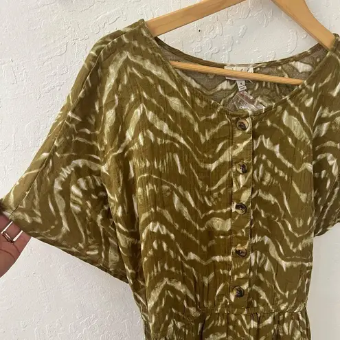 Wonderly Button Front Waist Tie Plus Size Short Sleeve Gauze Midi Dress