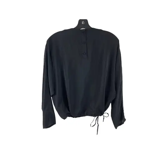 Oleg Cassini Vintage Beaded Silk Blouse Womens 14 Black Tie Waist Dolman Sleeve