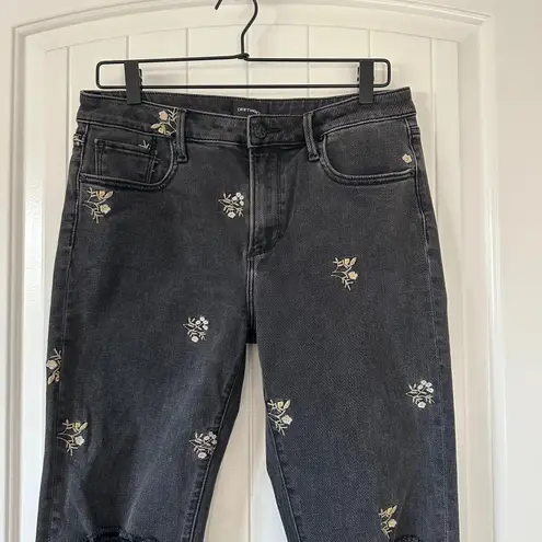 Driftwood | Giselle Embroidered Distressed High Rise Jeans Black Wash | Size 28