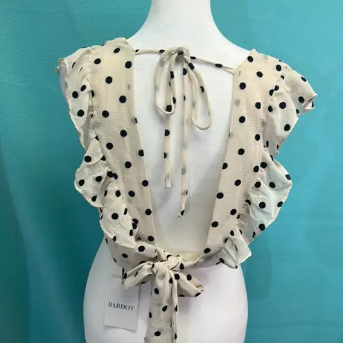 Bardot Ivory & Black Polka Dot Ruffle Sleeveless V-neck Top Size Small NWT