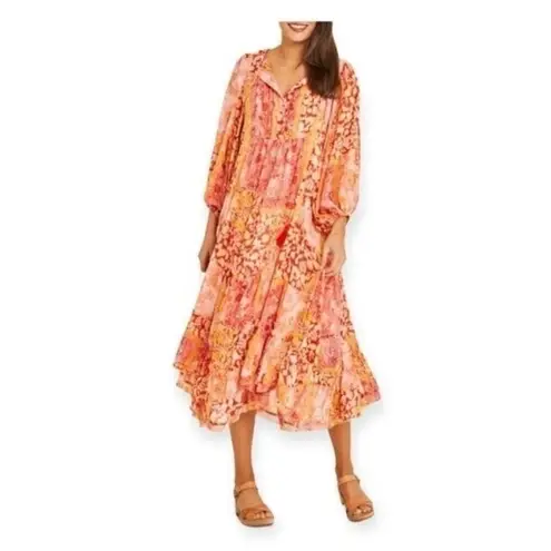 Talisman Sabrina Midi Dress Relaxed Oversized Bohemian Bonfire Size L NEW Orange Size L