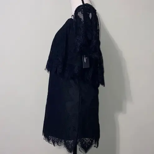 Be My Sweetheart medium black eyelash lace off the shoulder bodycon dress NWT