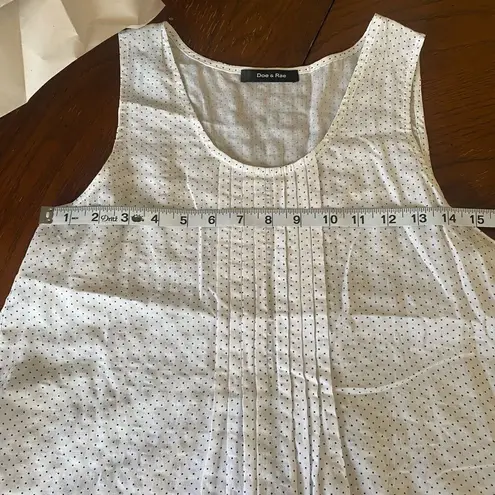 Doe & Rae white with blue polka dots top with pleated detail