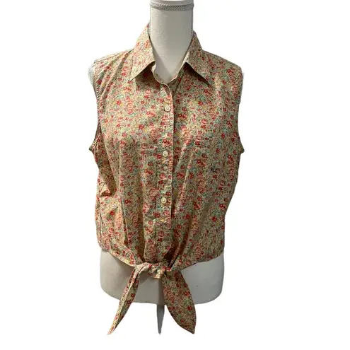 Lauren Ralph Lauren 60s 70s Floral Cottage Core Bohemian Tie Waist Crop Top Yellow Size 12