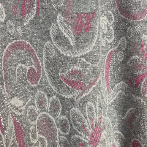 Vintage Paisley Sweatshirt Polo Women Gray Metallic Pink Long Sleeve Medium Top