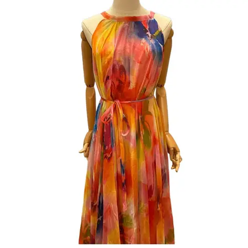 Floral Medeshe Chiffon Flowy sleevless maxi summer dress size large