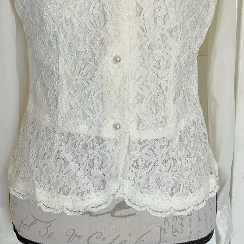 Evan Picone Blouse Sz 12 Petite Floral Collar Lace Romantic Victorian Coquette