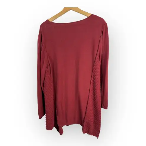 Soft Surroundings Womens 1X Scoop Neck Handkerchief Hem Tunic Sweater Maroon