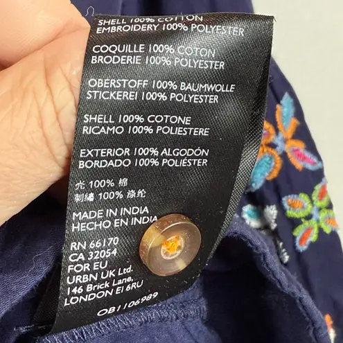 Maeve Anthropologie Sonja Top Women 6 Blue Floral Embroider Balloon Sleeve Boho