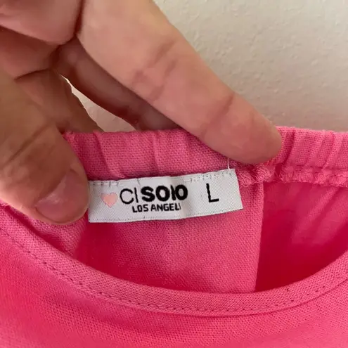 CiSono Pockets Spaghetti Straps Short Romper Drawstring Waist Pink Size L Size L