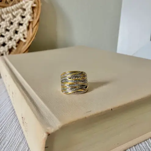 Boutique Cable Gold Silver Cable Inlay Rope Ring “Sicily” Crossover Multilayer Mixed Metal Jewelry