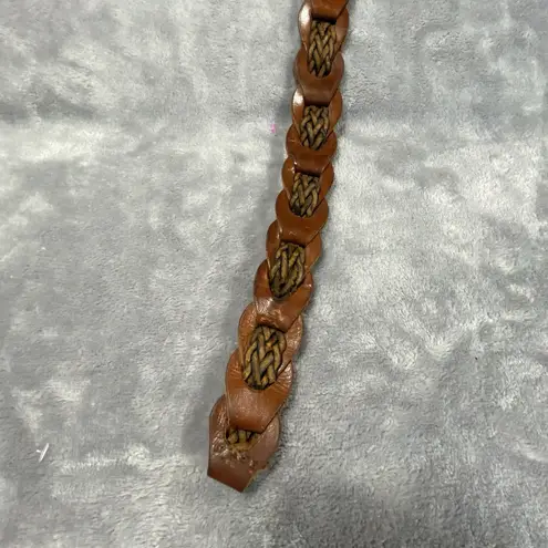 VTG Women's Braided Belt Small Brown Genuine Leather Chain Style Brass Buckle