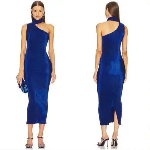 L'IDÉE 90's Midi Soirée One Shoulder Pleated Dress Regal Blue Large