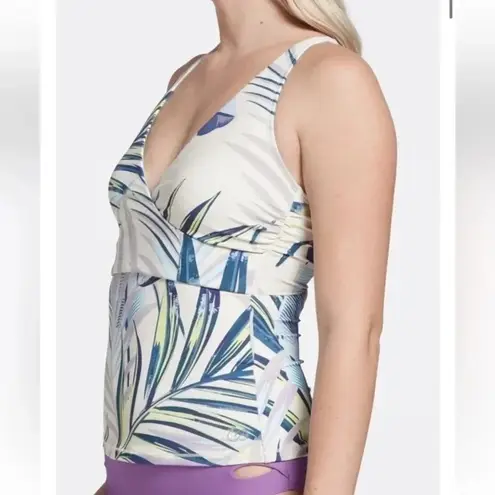 Calia By Carrie Underwood Tropical Floral Ruched Tankini Swim Top Plus Size 2X Blue