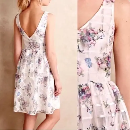 Maeve Anthropologie Dress Women 2 White Floral Peony Garden Mini Cottagecore