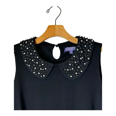 Vivienne Tam Dress Women Medium Black Peter Pan Jeweled Collar A Line Cocktail