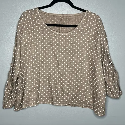Tempo Paris Linen Polka Dot Balloon Sleeve Button Detail Top Made In Italy M