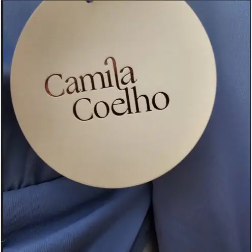 Camila Coelho NWT Revolve Bodysuit Top One or Off Shoulder Tie Cuff Blue Size L