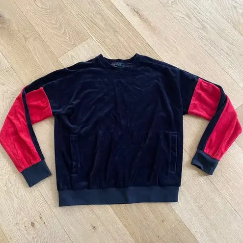 Alala  Color Block Velour Velvet Sweatshirt in Black and Red