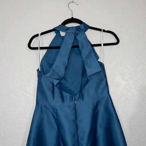 Alfred Sung NWT Dusk Blue High Neck Cut Out Satin Dress Size 6