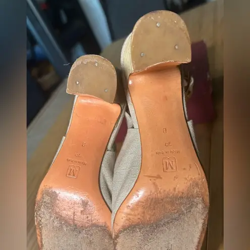 Bruno Magli Cream Canvas Band Slingback Heels with Cap Toe Size 10 White