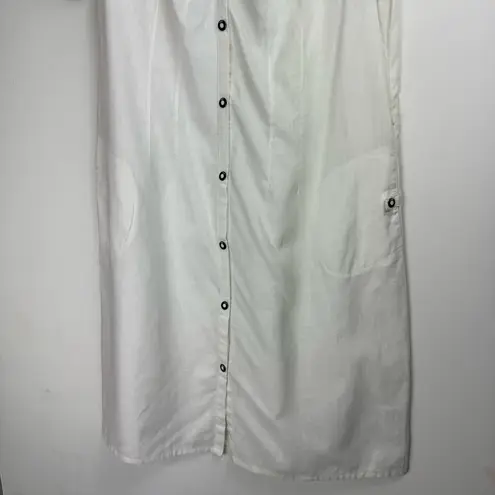 Lole Linen Cotton Blend Shirt Dress Sz 8 White Button Snap Boho Lagenlook