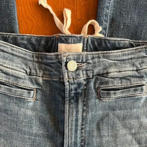 MOTHER laced hustler women’s Blue Ankle Cropped Jeans w Distressed Details sz 24